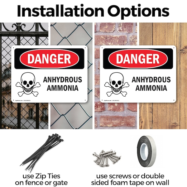 Signmission Anhydrous Ammonia Danger Sign, Plastic, 18in W x 12in L, 2PK - OS-2PACK-DS-P-1218-L-1028