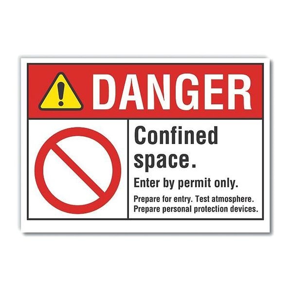 Lyle Confined Space Danger Label, 5 in H x 7 in W, Polyester, Horizontal Rectangle - LCU4-0104-ND_7X5