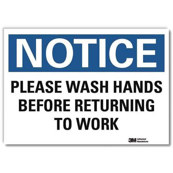 Lyle Notice, Please Wash Hands Before Returning to Work, 5 in x 7 in, Reflective Sheeting, U5-1456-RD_7X5 - U5-1456-RD_7X5