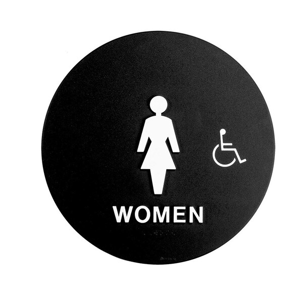 Bcf 12 x 12, Women Door Sign, Circular Print, Picture, Text & Handicapped Symbol, Black - SBH12W-BLACK-1