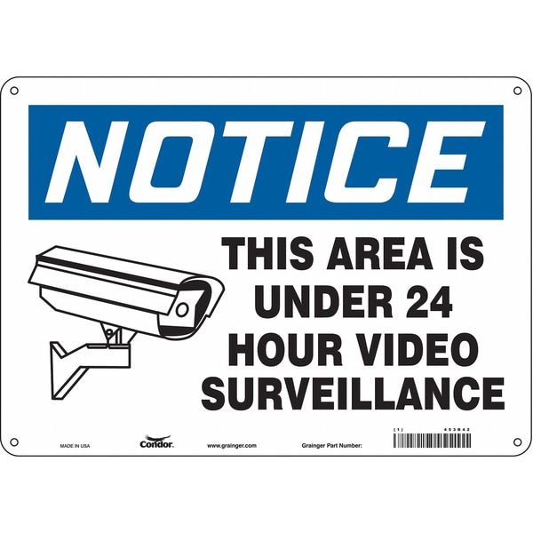 Condor Security Sign, 10 in H, 14 in W, Aluminum, Horizontal Rectangle, English, 453R42 - 453R42