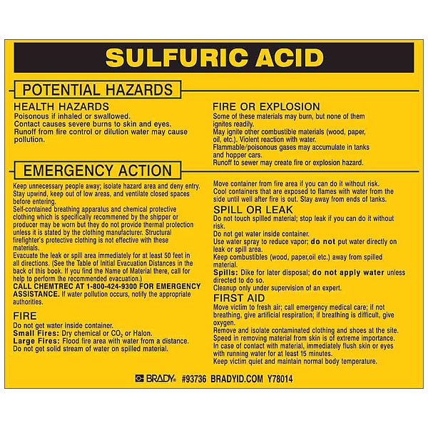 Brady Chemical Label, 3 3/4 in H, 4 1/2 in W, 93736 - 93736