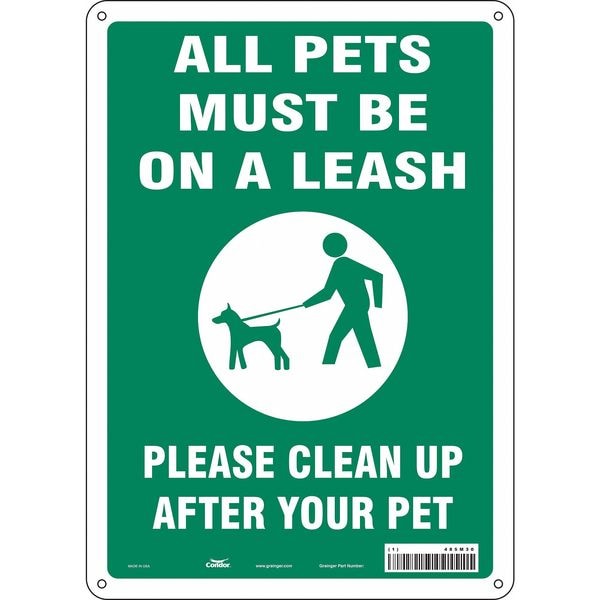Condor ALL PETS MUST BE ON A LEASH PLEASE CLEAN UP AFTER YOUR PET, 10 in W x 14 in H, Aluminum, 485M30 - 485M30