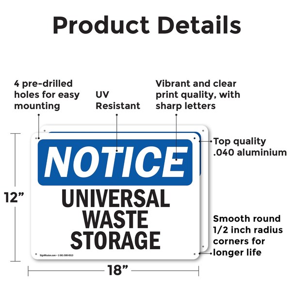 Signmission Universal Waste Storage, 18 in W x Rectangle, Aluminum - OS-2PACK-NS-A-1218-L-18773