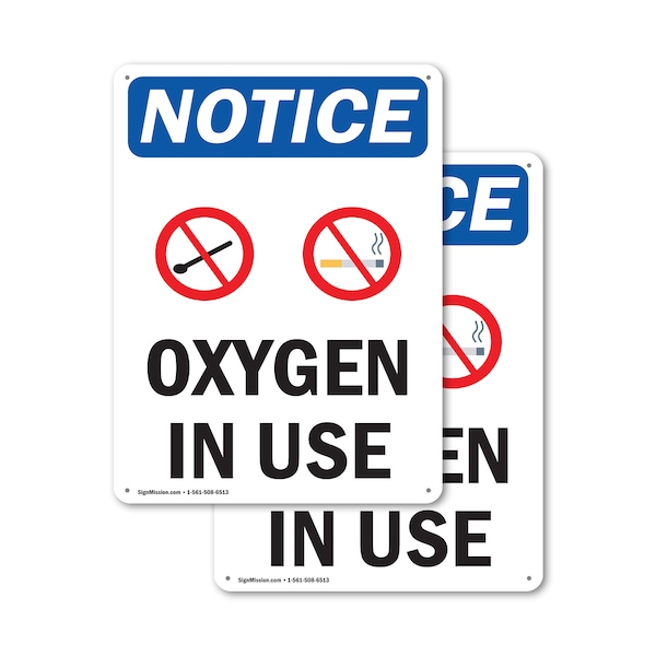 Signmission Oxygen In Use, 7 in W x Rectangle, Plastic - OS-2PACK-NS-P-710-V-17100