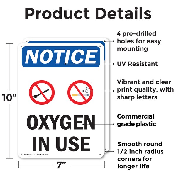 Signmission Oxygen In Use, 7 in W x Rectangle, Plastic - OS-2PACK-NS-P-710-V-17100