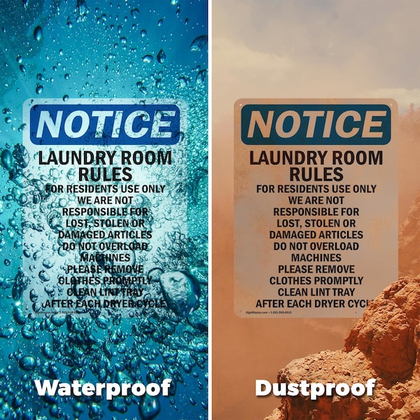 Signmission Laundry Room Rules For Residents, 10 in W x Rectangle, Plastic - OS-2PACK-NS-P-1014-V-13982