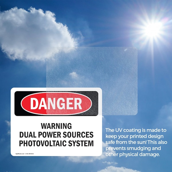 Signmission Warning Dual Power Sources Photovoltaic System Danger Sign, Vinyl Decal, 5in W x 3.5in L, 2PK - OS-2PACK-DS-D-35-L-2304