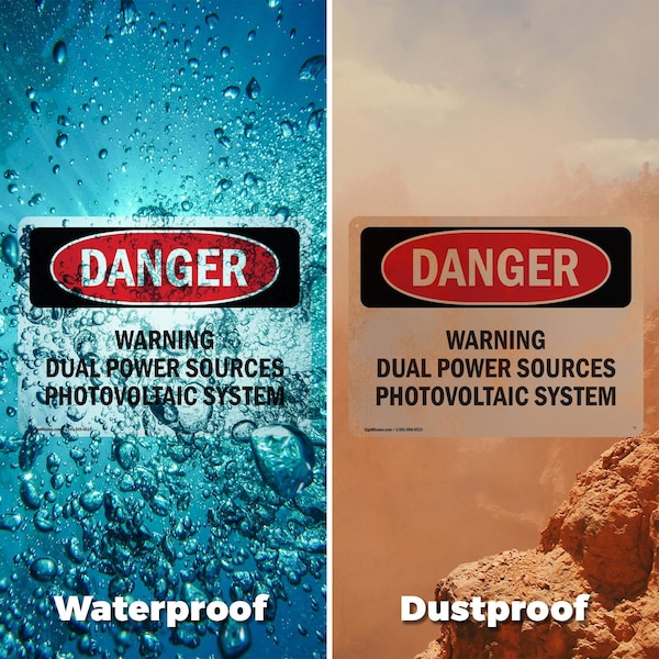 Signmission Warning Dual Power Sources Photovoltaic System Danger Sign, Vinyl Decal, 5in W x 3.5in L, 2PK - OS-2PACK-DS-D-35-L-2304