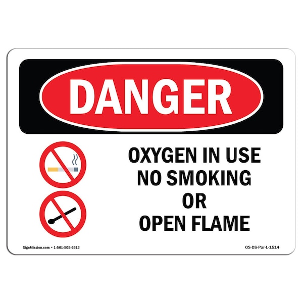 Signmission OSHA Danger, Oxygen In Use No Smoking Or Open Flame, 14in X 10in Decal, 10" W, 14" L, Landscape - OS-DS-D-1014-L-1514