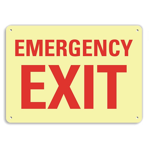 Lyle Exit Sign, Recycled Aluminum, 14" W, 10" H, Emergency Exit, White - U7-1074-GA_14X10