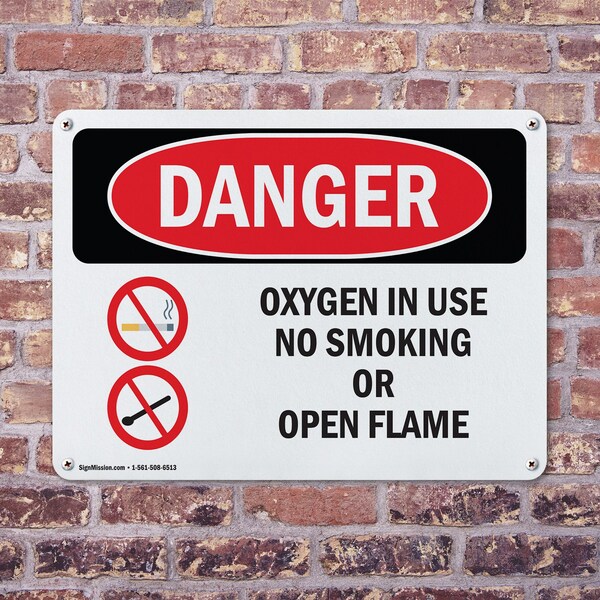 Signmission Oxygen In Use No Smoking Or Open Flame Danger Sign, Plastic, 10in W x 7in L, 2PK - OS-2PACK-DS-P-710-L-1514