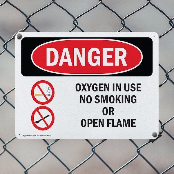 Signmission Oxygen In Use No Smoking Or Open Flame Danger Sign, Plastic, 10in W x 7in L, 2PK - OS-2PACK-DS-P-710-L-1514
