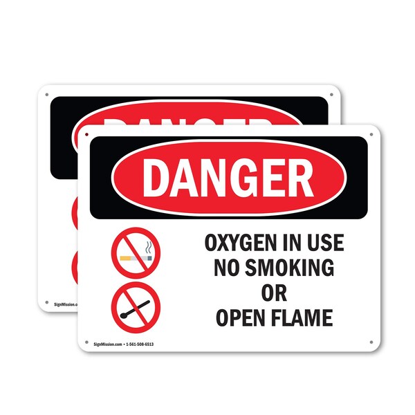 Signmission Oxygen In Use No Smoking Or Open Flame Danger Sign, Plastic, 10in W x 7in L, 2PK - OS-2PACK-DS-P-710-L-1514