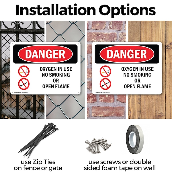 Signmission Oxygen In Use No Smoking Or Open Flame Danger Sign, Plastic, 10in W x 7in L, 2PK - OS-2PACK-DS-P-710-L-1514