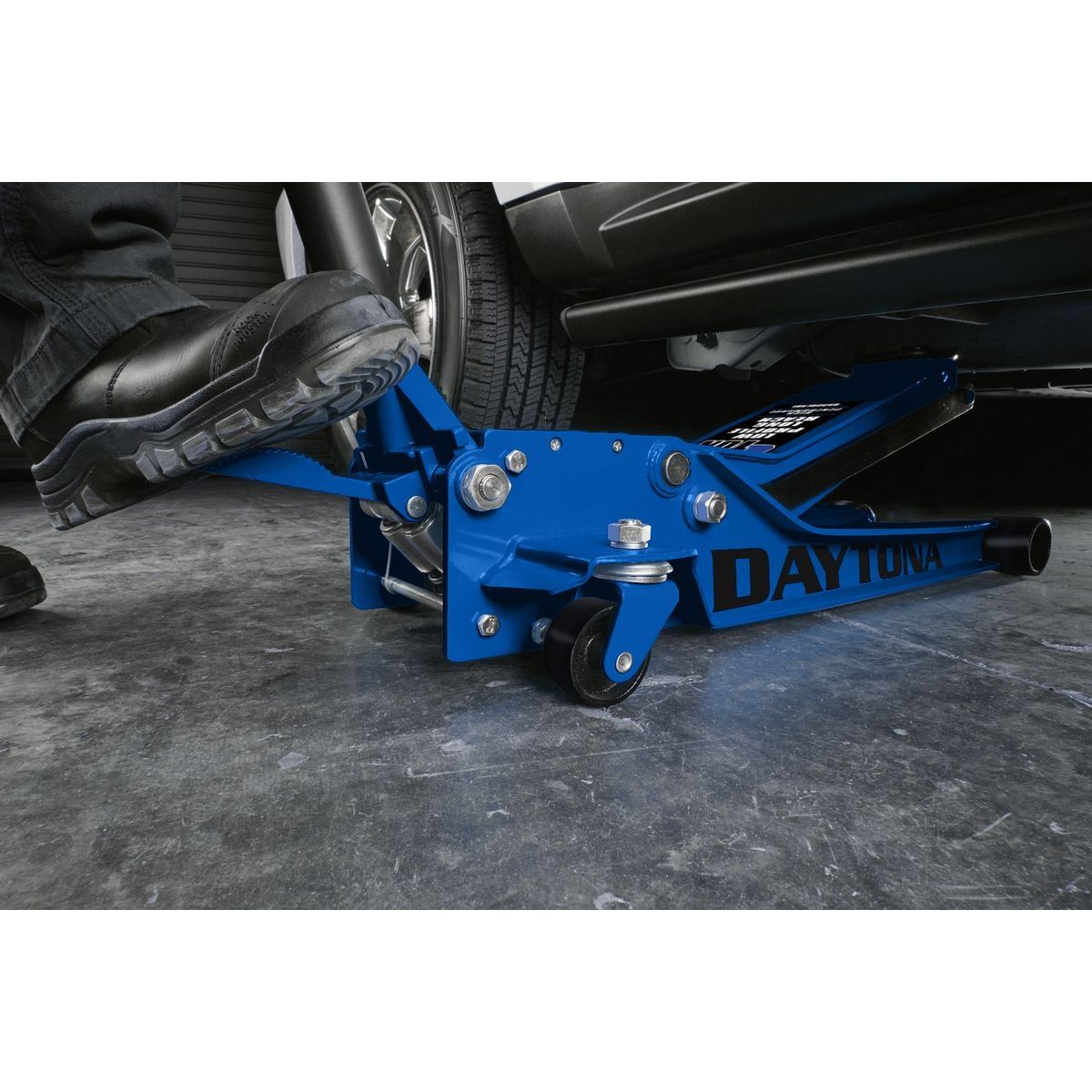 Gato de piso profesional de perfil bajo y largo alcance de 3 toneladas Daytona con BOMBA RÁPIDA, azul - 56641