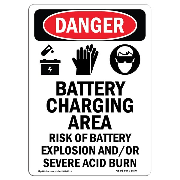 Signmission Safety Sign, OSHA Danger, 5" Height, Battery Charging Area, Portrait - OS-DS-D-35-V-1840