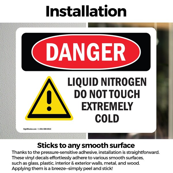 Signmission Liquid Nitrogen Do Not Touch Extremely Cold Danger Sign, Vinyl Decal, 7in W x 5in L, 2PK - OS-2PACK-DS-D-57-L-1422