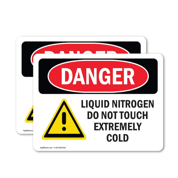 Signmission Liquid Nitrogen Do Not Touch Extremely Cold Danger Sign, Vinyl Decal, 7in W x 5in L, 2PK - OS-2PACK-DS-D-57-L-1422