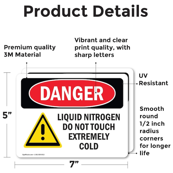 Signmission Liquid Nitrogen Do Not Touch Extremely Cold Danger Sign, Vinyl Decal, 7in W x 5in L, 2PK - OS-2PACK-DS-D-57-L-1422