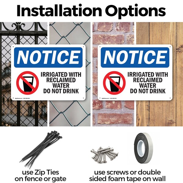 Signmission Irrigated With Reclaimed Water, 24 in W x Rectangle, Aluminum - OS-2PACK-NS-A-1824-L-13724