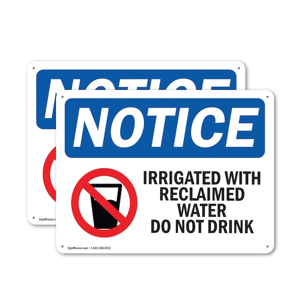 Signmission Irrigated With Reclaimed Water, 24 in W x Rectangle, Aluminum - OS-2PACK-NS-A-1824-L-13724