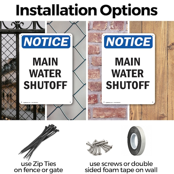 Signmission Main Water Shutoff, 7 in W x Rectangle, Plastic - OS-2PACK-NS-P-710-V-14101
