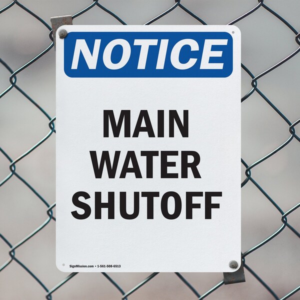 Signmission Main Water Shutoff, 7 in W x Rectangle, Plastic - OS-2PACK-NS-P-710-V-14101