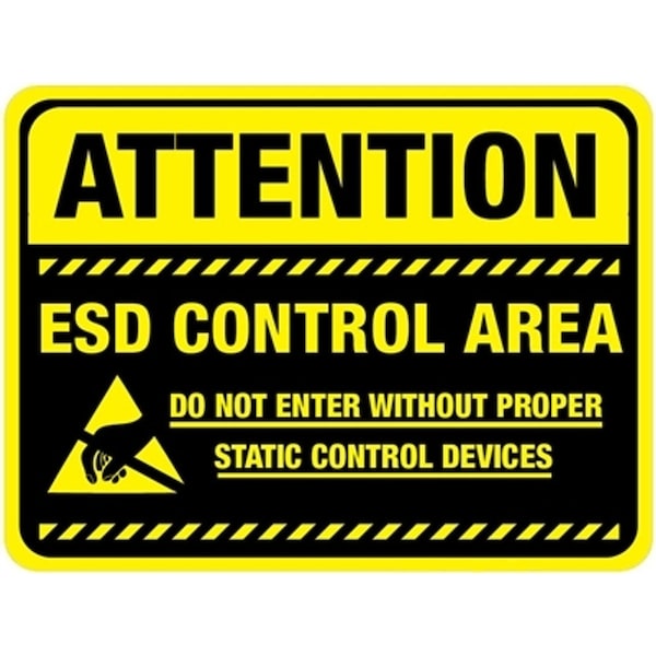5S Supplies Attention ESD Control Area black background 12in Diameter Non Slip Floor Sign - FS-ESDBLK-12