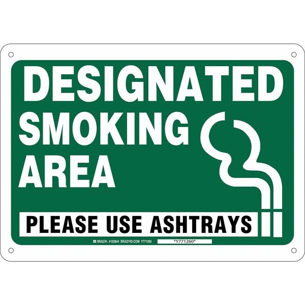 Brady Designated Smoking Area Please Use Ashtrays, 14 in x 10 in, Rectangle, Plastic, 103844 - 103844