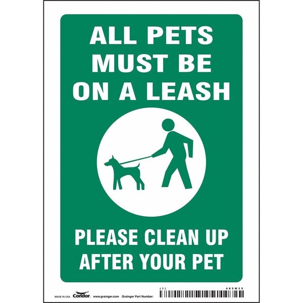 Condor ALL PETS MUST BE ON A LEASH PLEASE CLEAN UP AFTER YOUR PET, 5 in W x 7 in H, 485M35 - 485M35