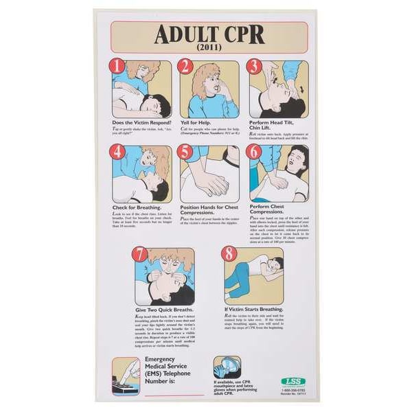 Accuform First Aid Poster, Adult CPR (2011), 19 1/2 in H x, 11 in W, Plastic - 197717