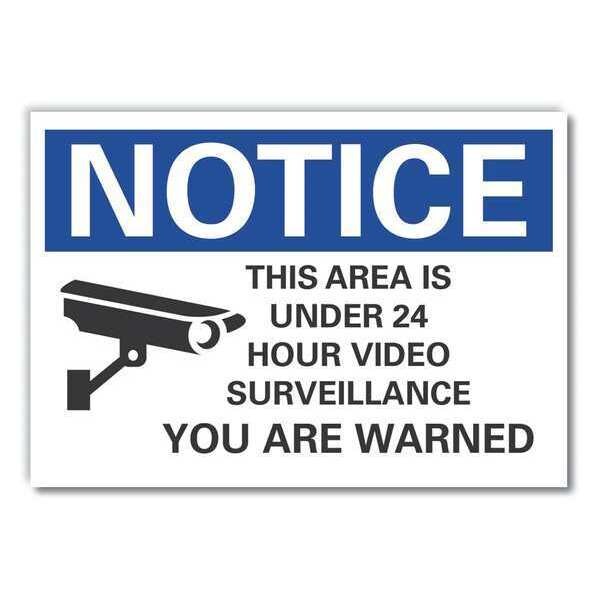 Lyle Notice, This Area Is Under 24 Hour Video Surveillance, 5 in W x 3 1/2 in H, Horizontal Rectangle - LCU5-0054-ND_5X3.5