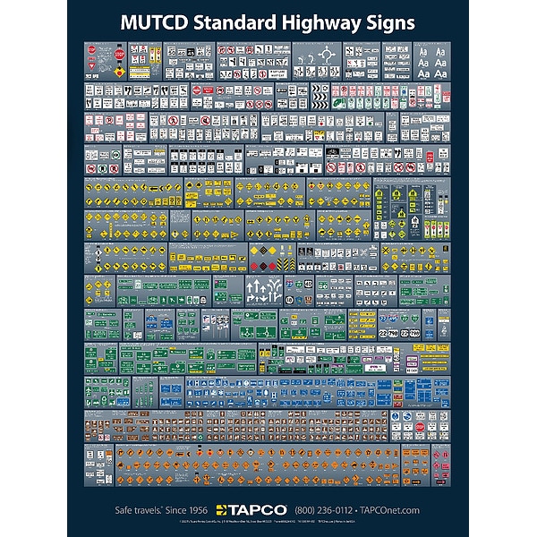 Tapco Poster, Highway Signs, 48 in H x, 36 in W, Paper - 128813