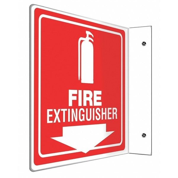 Accuform Fire Extinguisher Sign, 8 in Height, 8 in Width, Plastic, L-Shaped, English - PSP729