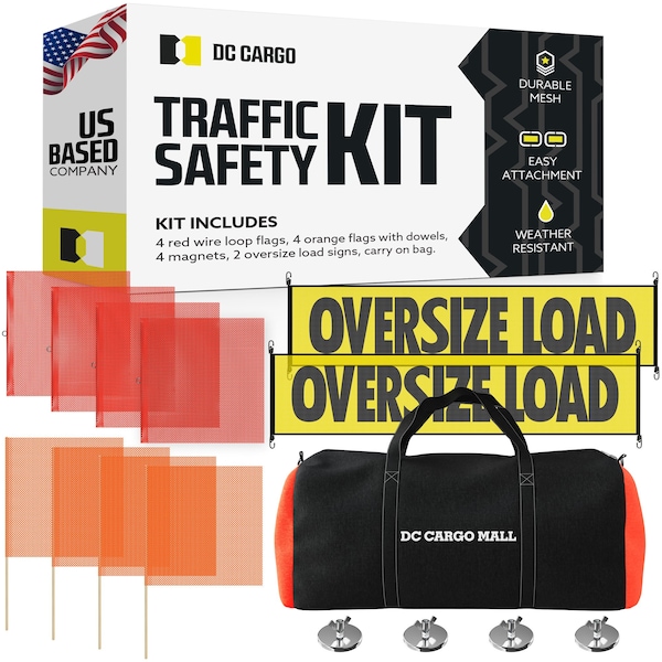 Dc Cargo Oversize Load Sign, Flags and Mounting Magnets, with Carry Bag - Safety Supply Kit - SSKIT001