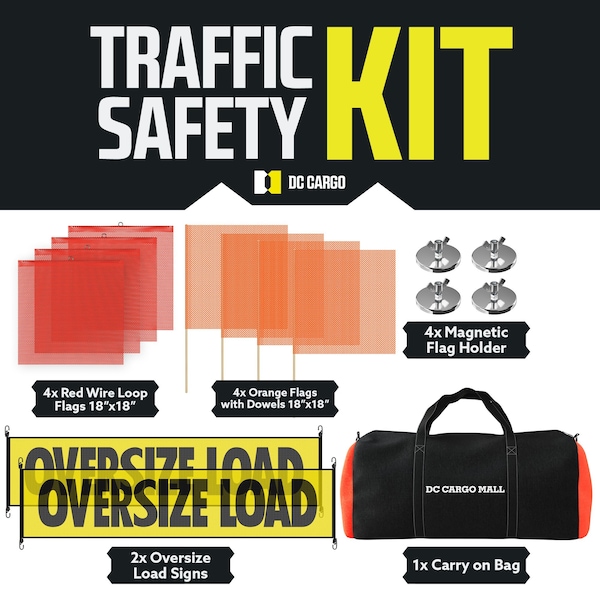 Dc Cargo Oversize Load Sign, Flags and Mounting Magnets, with Carry Bag - Safety Supply Kit - SSKIT001