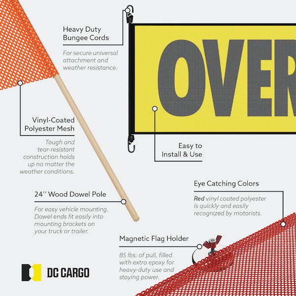 Dc Cargo Oversize Load Sign, Flags and Mounting Magnets, with Carry Bag - Safety Supply Kit - SSKIT001