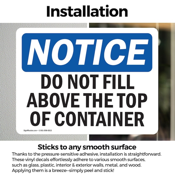 Signmission Do Not Fill Above Top Of Container, 10 in W x Rectangle, Vinyl Decal - OS-2PACK-NS-D-710-L-15455