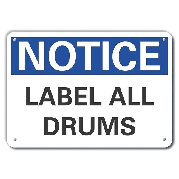 Lyle Notice, Label All Drums, 14 in W x 10 in H, Horizontal Rectangle, Aluminum - LCU5-0092-RA_14X10