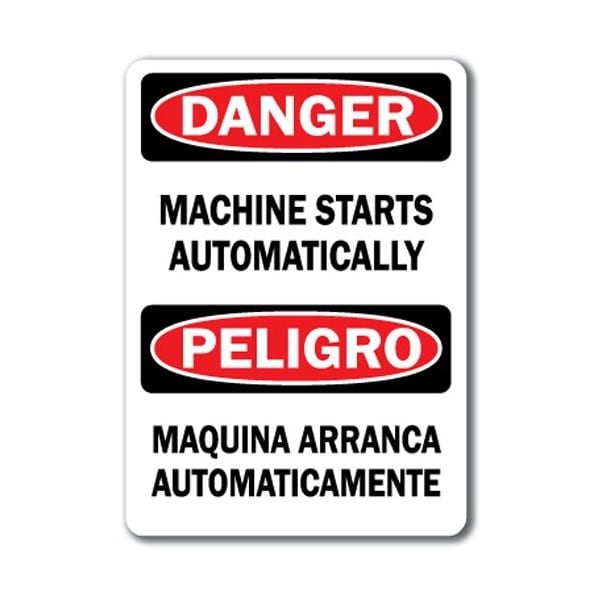 Signmission Danger-Machine Starts Automatically Bilingual-10x14 OSHA, DS-Machine Starts Automatically (Bilig) - DS-MACHINE STARTS AUTOMATICALLY (BILIG)