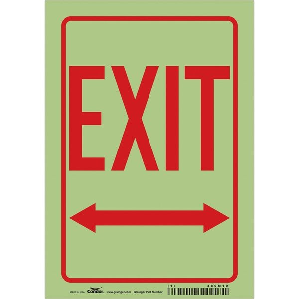 Condor Exit Sign, Vinyl, 7" W, 10" H, Exit, White - 480M10