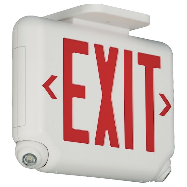 Dual-Lite Exit Sign with Emergency Lights, White, 2 Face(s), LED, Universal Mount, Lithium Iron Phosphate - EVCURW