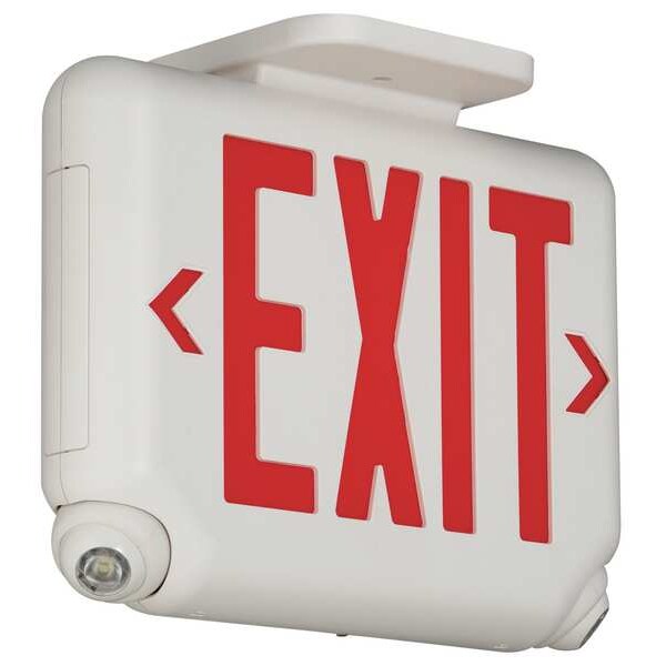 Dual-Lite Exit Sign with Emergency Lights, White, 2 Face(s), LED, Universal Mount, Lithium Iron Phosphate - EVCURW