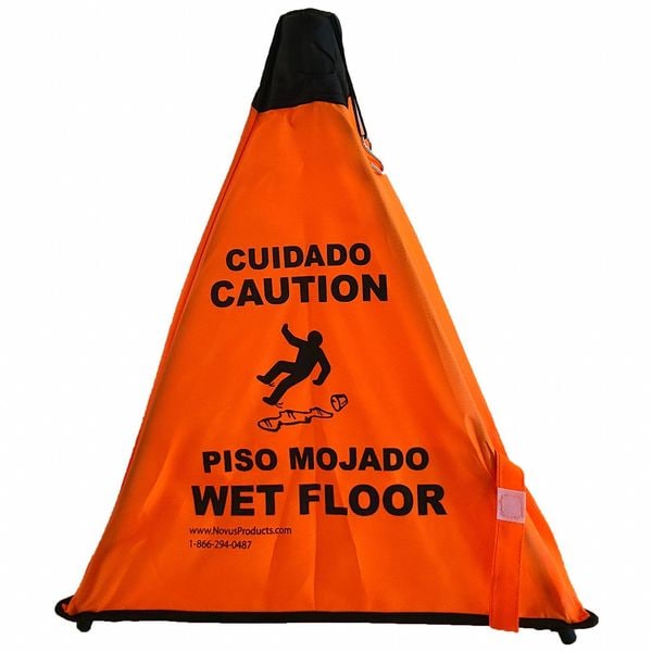 Novus Products Wet Floor Sign, 18 1/2 in Height, 16 1/2 in Width, Nylon, English and Spanish - PC111O-ORANGE