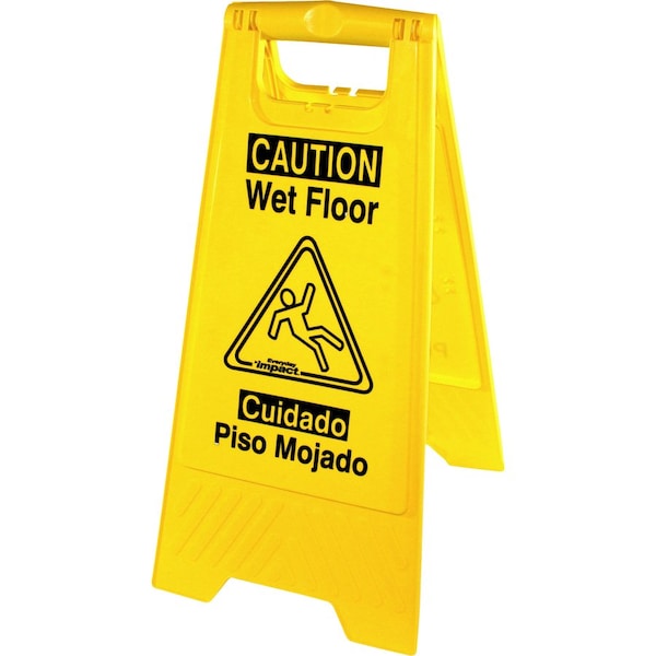 Genuine Joe Floor Signs, w/Graphic, Eng/Spanish, 3/BD, Yellow - GJO85117BD