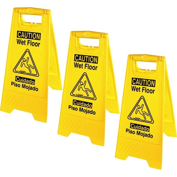 Genuine Joe Floor Signs, w/Graphic, Eng/Spanish, 3/BD, Yellow - GJO85117BD