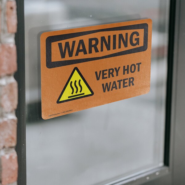 Signmission Hot Surface Sign, 5 in H x 7 in W, Vinyl Decal, Very Hot Water With Symbol - OS-2PACK-WS-D-57-L-12449