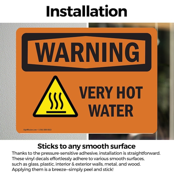 Signmission Hot Surface Sign, 5 in H x 7 in W, Vinyl Decal, Very Hot Water With Symbol - OS-2PACK-WS-D-57-L-12449