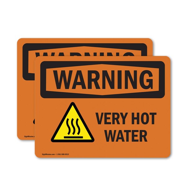 Signmission Hot Surface Sign, 5 in H x 7 in W, Vinyl Decal, Very Hot Water With Symbol - OS-2PACK-WS-D-57-L-12449